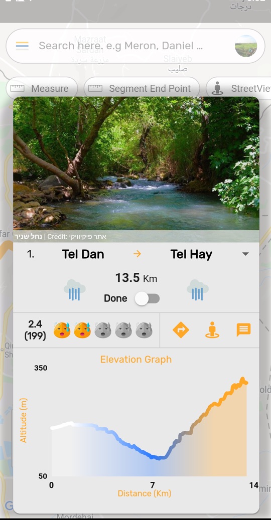 Segment details with photo, distance, difficulty and elevation graph
